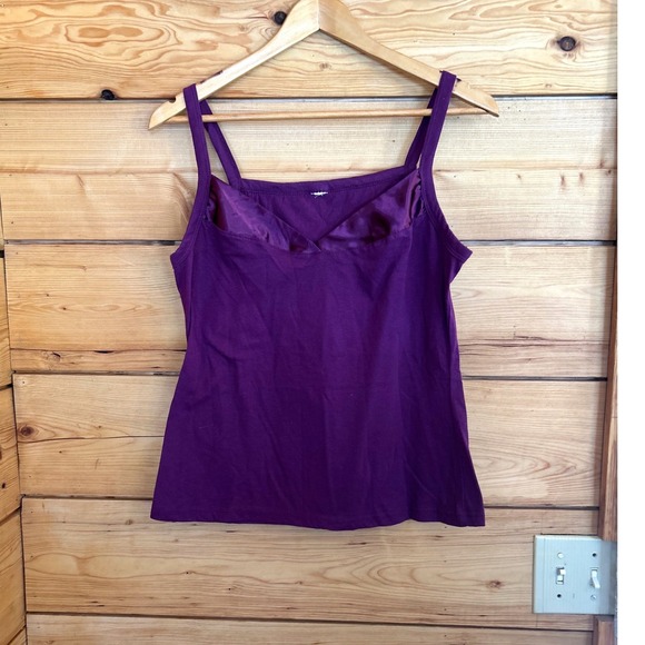 Tops - Vintage Tank Top Women Large Deep Purple Square Neck Satin Trim Mixed Media Cami